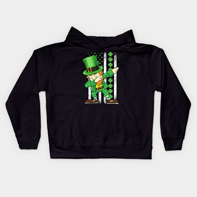 Dabbing Leprechaun Patricks Day Shamrock Irish American Flag Kids Hoodie by 2blackcherries